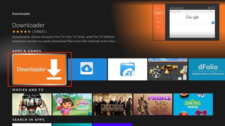 Searching for Downloader app on Firestick