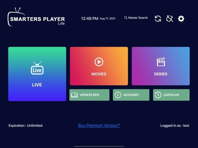 IPTV Smarters Pro main dashboard on Firestick